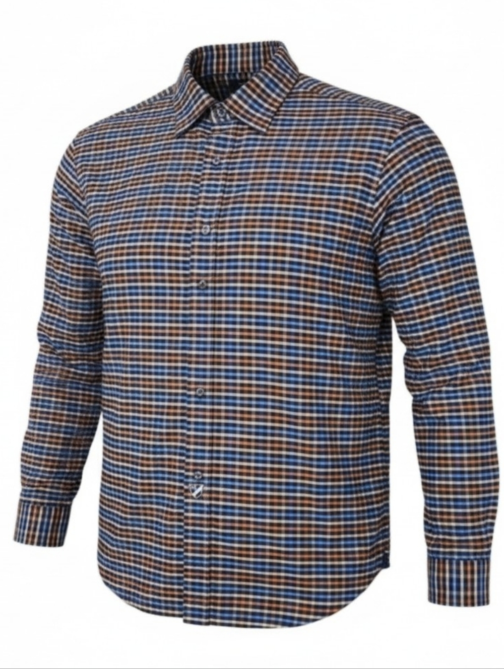 CREMIEUX CLASSICS | Men's Blue Orange 100% Cotton Button Down Plaid Shirt | M